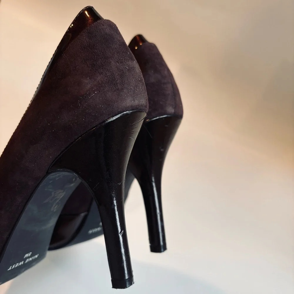 Nine West Brown Pointed Toe Suede Patent Leather Shoes Size 8 - Picture 8 of 15